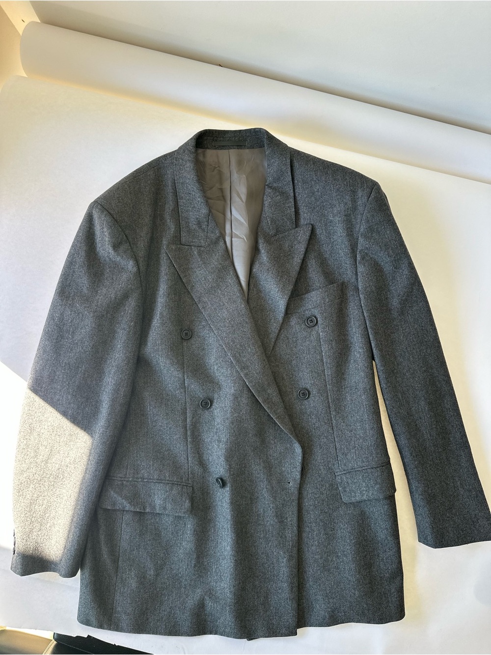 Vintage Hugo Boss x Holt Renfrew Cashmere Wool Double Breasted Blazer 42L Grey
